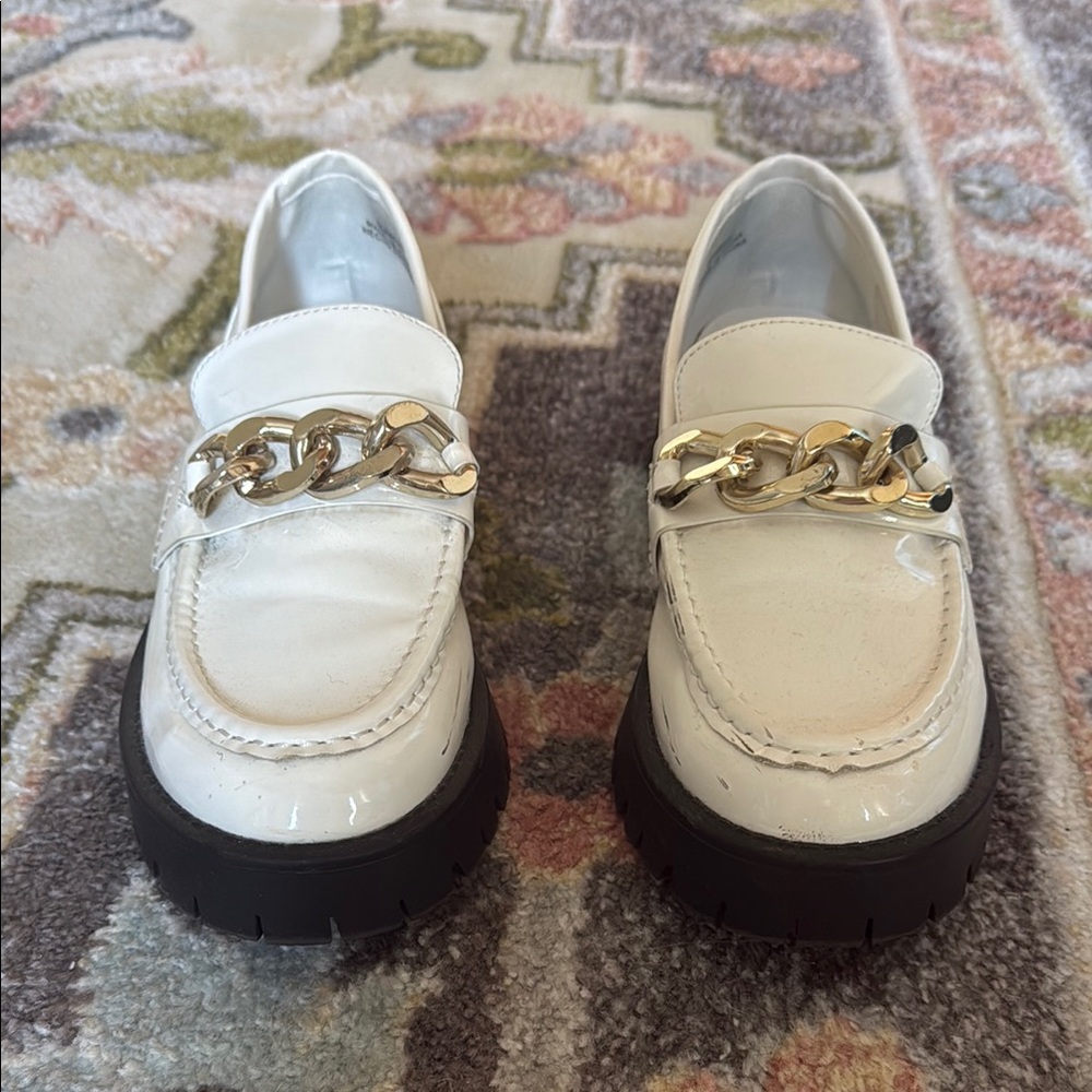 Forever 21 White Loafers with Gold Chain